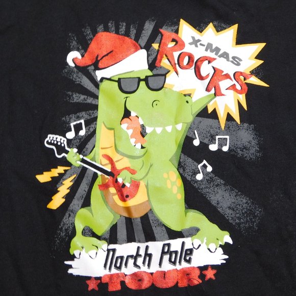Wonderkids Boys 3T X-Mas Rocks North Pole Tour Rocking Dinosaur T Shirt Black - Picture 5 of 8